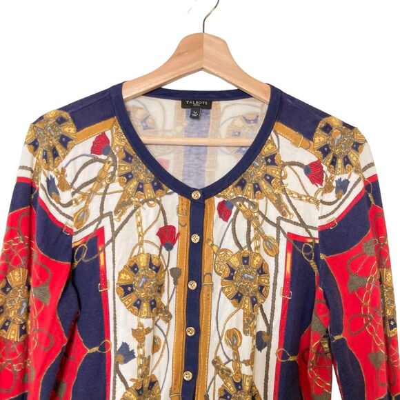 Talbots Status Print Charming Button Cardigan Sweater Size LP - Picture 5 of 11